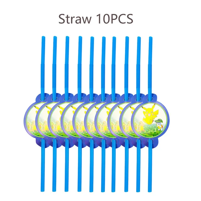 Pokemon Birthday Party Tool Props Straw Banner Baby Shower Party Supplies Wedding Balloon Decoration Pikachu Topper Boy Surprise 10PCS straw