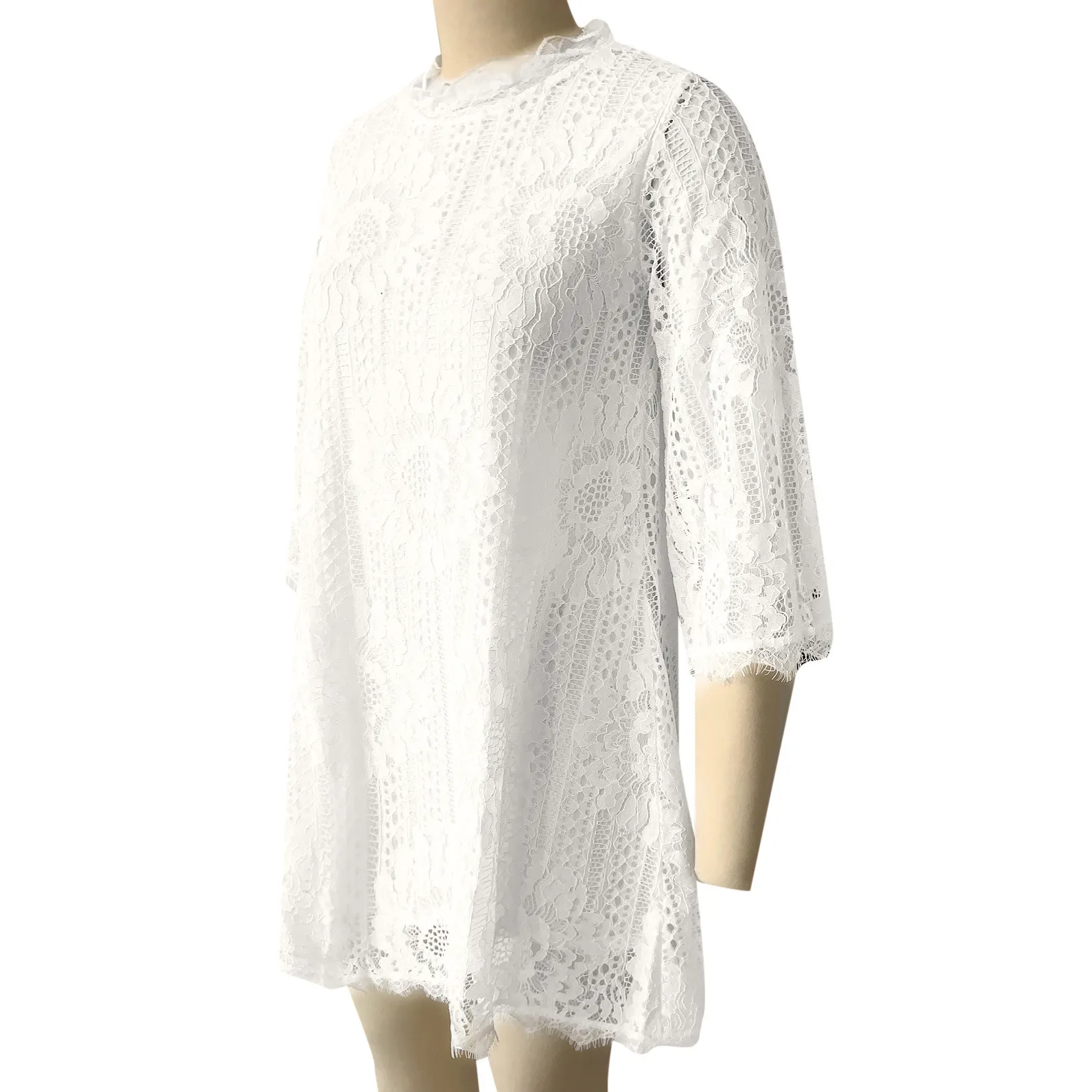 Ropa mujer sukienki/женское платье с рукавом три четверти и круглым вырезом, однотонное кружевное платье свободного кроя с принтом, зимнее платье sukienka hiver femme