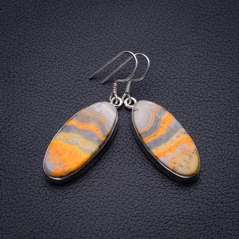 

Natural Bumble Bee Jasper Handmade 925 Sterling Silver Earrings 2" D3426
