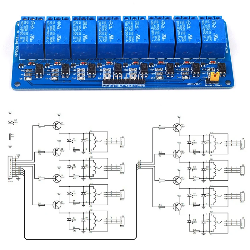 8 DC 5 в 12 В релейный модуль с оптроном низкого уровня Плата расширения для Arduino с оптроном для AVR/51/ - Габаритные размеры: 5V