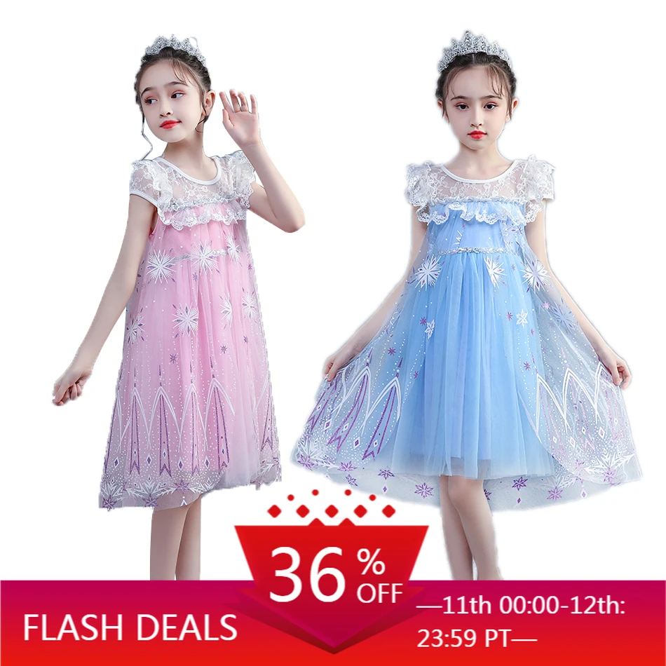 

Snow Queen Girls Elsa Cosplay Princess Dress Summer Short Sleeve Girl Dress Up Elsa Pink Blue Princess Dress Halloween Costume