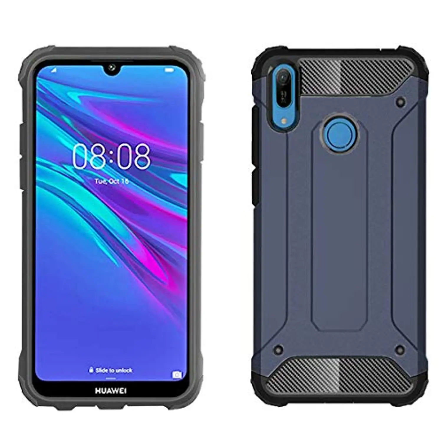 Carbon Fiber Armor Case For Huawei Y6 Pro 2019 Honor 9X 8X 8A 7A 8C 20 10 9 Lite Phone TPU Plastic 2 IN 1 Hybrid Hard Cover |
