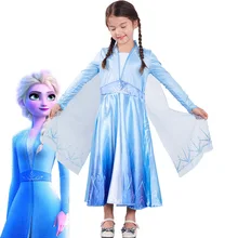 «Холодное сердце» 2 Эльзы для девочек детское праздничное платье принцессы Косплэй изображением Эльзы из мультфильма «Холодное сердце» костюмы, платья с длинными рукавами, голубого цвета для детей Fantasia мяч платье Анны из мультфильма