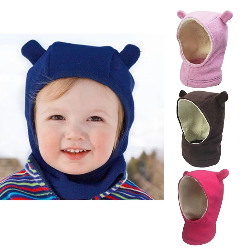 Флисовая зимняя детская шапка с ушками для маленьких мальчиков и девочек, шапка, шарф, уличные детские шапки, маска для малышей, шапка с капюшоном, шарфы, Лыжные шапки