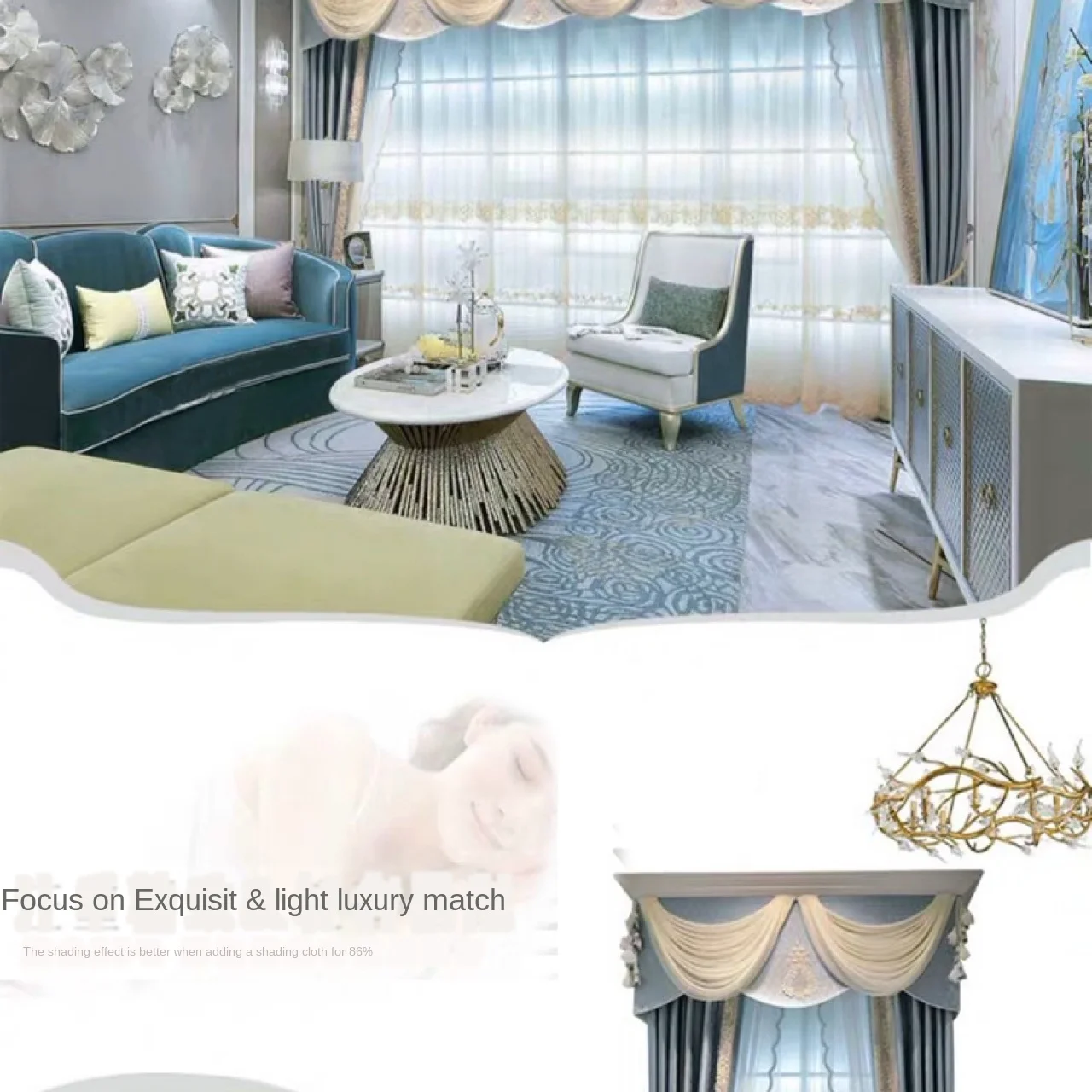 Free return High-quality Modern beautiful European Style Luxury Blue Blackout Curtains for  Living Room Bedroom customize
