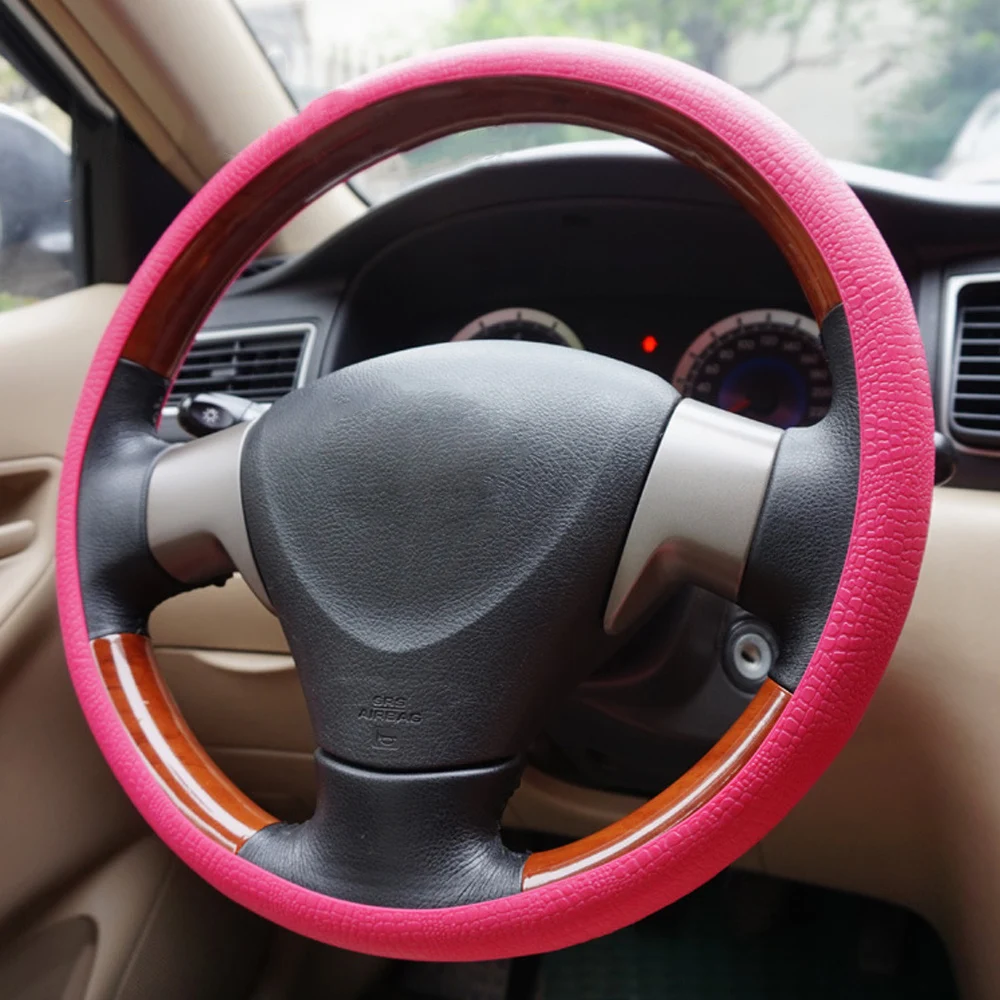 LEEPEE крышка рулевого колеса автомобиля Диаметр 36-40 см автомобильные аксессуары универсальные силиконовые чехлы для рулевого управления авто украшение автомобиля-Стайлинг - Название цвета: Rose Red