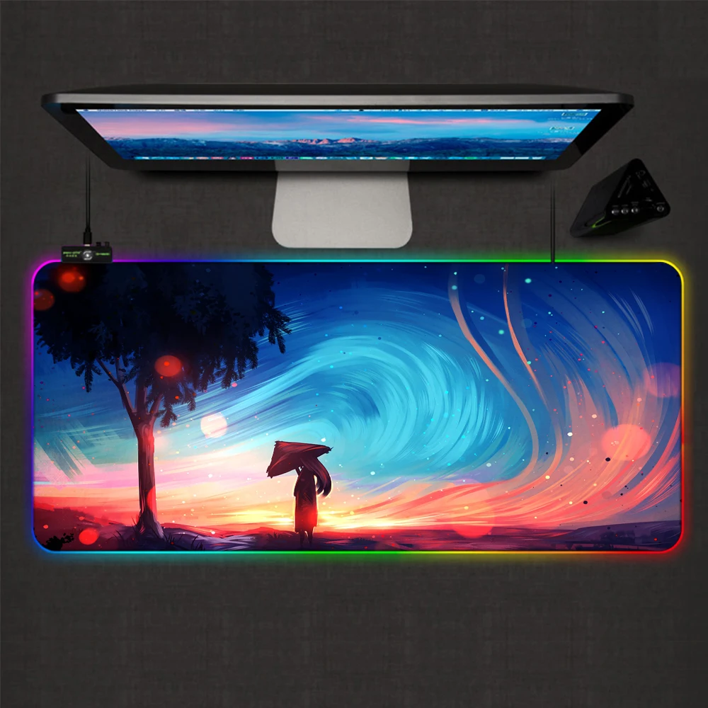 

Landscape Trees Colorful Large LED Mousepad RGB Glow Geme Computer XXL Mouse Pad 900x400mm Gamer Desk Mat for Laptop Table Pads