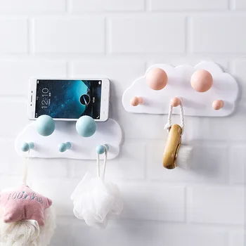 

Cute Mushroom 5 Hooks Adhesive Kitchen Wall Hanging Creative Nail-free Seamless Rack Hanger Shelves Room Towel Phone Holder