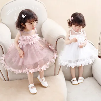

Children's Dress 2018 Girls Summer New Sweet Lace Vest Dress In The Children's Princess Petal Lace Tutu toddler dress