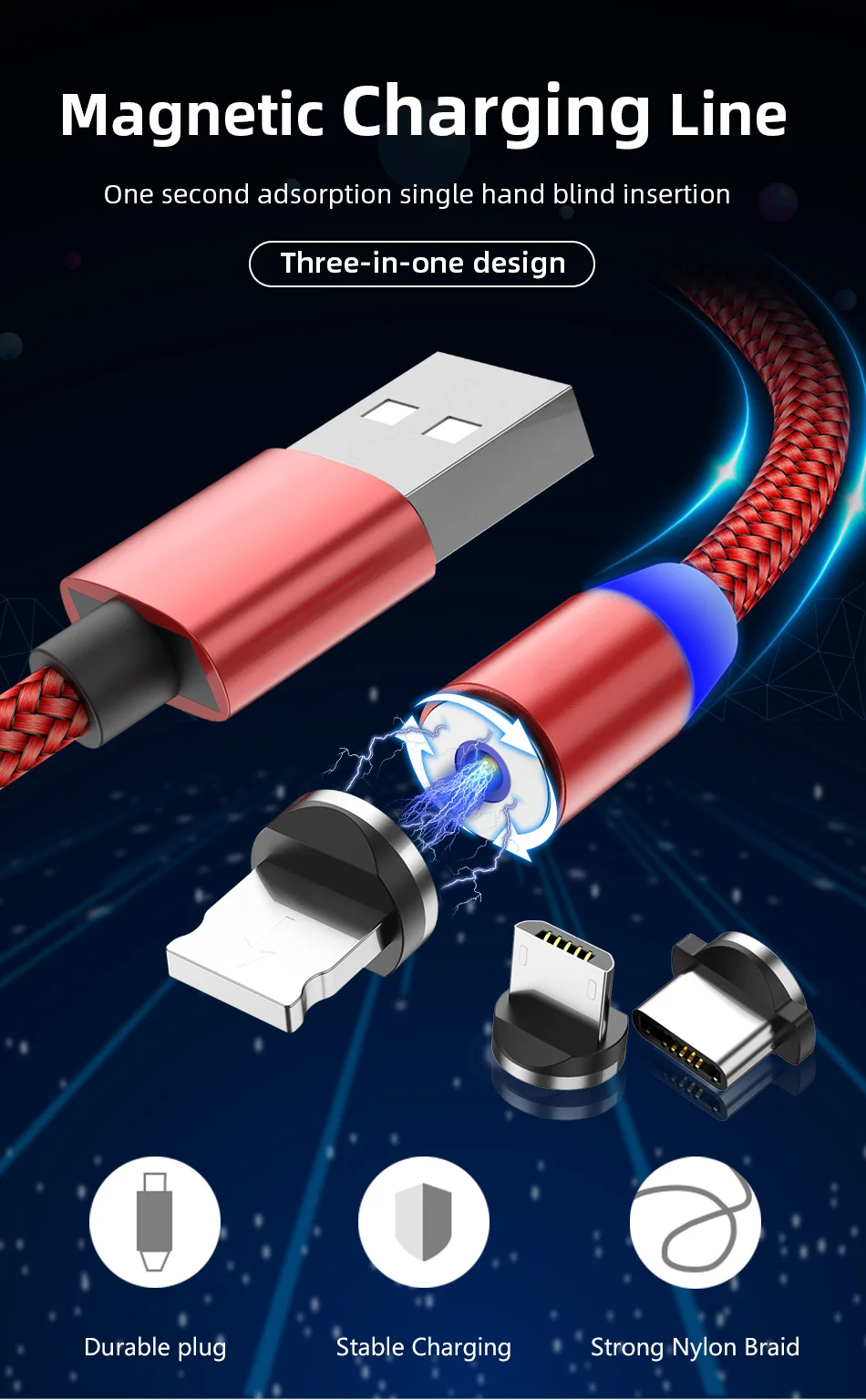 Магнитный кабель mi cro USB кабель type C 1 м 2 м Быстрая зарядка для iphone Xr Xiaomi mi note 10 pro Красный mi кабель для мобильного телефона USB кабель