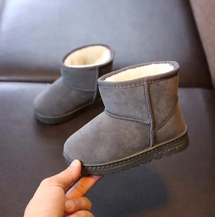 YWPENGCAI/ зимние детские ботинки; теплая плюшевая детская обувь; простой стиль; Размеры 25-36; зимние ботинки унисекс для мальчиков и девочек - Цвет: Серый