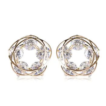 

Blucome Shining Stud Rhinestone Earrings Prong Setting CZ Zirconia Round Copper Earring Pendientes Korean Style Free Shipping