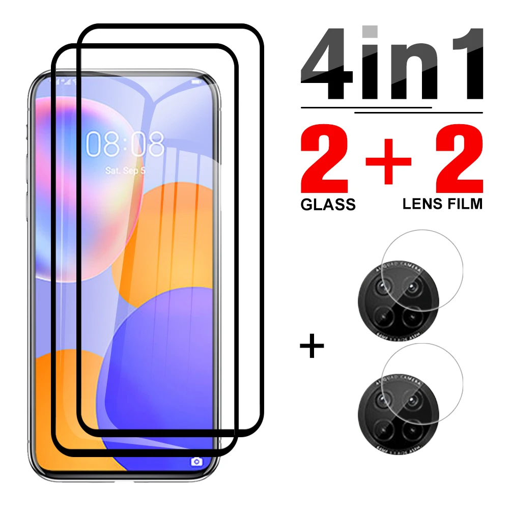 

Защитное закаленное стекло 4-в-1 для Huawei Y5 Lite 2018 Y5 2019, Защита экрана для Huawei Y6 Pro 2019 Y7 2019 Y9a, объектив для телефона