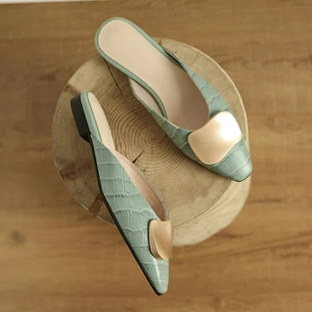 

Women's Slippers High Quality Cow Leather Outside Low Heel Shoes Handmade Comfortable New Slippers