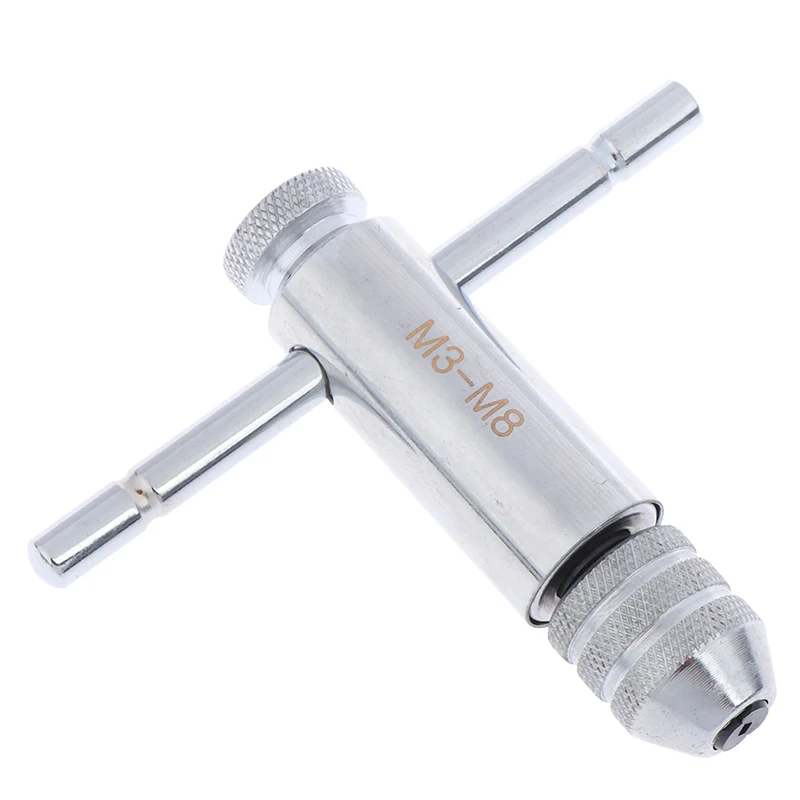 3-8mm Adjustable T-Handle Ratchet Tap Wrench with M3-M8 Machine Screw Thread Metric Plug Tap Machinist Tool