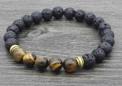 Yellow Agate beaded bracelet and lava stone