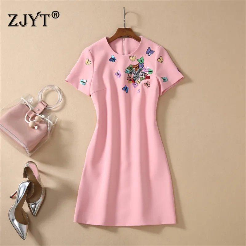 

High Quality Runway Dress Designers 2020 Spring Summer Women Fashion Short Sleeve Butterfly Sequined Sweet Party Dress Vestidos