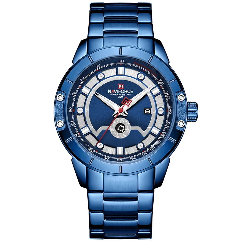 blue NAVIFORCE Лидирующий бренд мужские модные золотые мужские наручные часы водонепроницаемые полностью Стальные кварцевые часы водонепроницаемые мужские часы Relogio Masculino - Цвет: blue