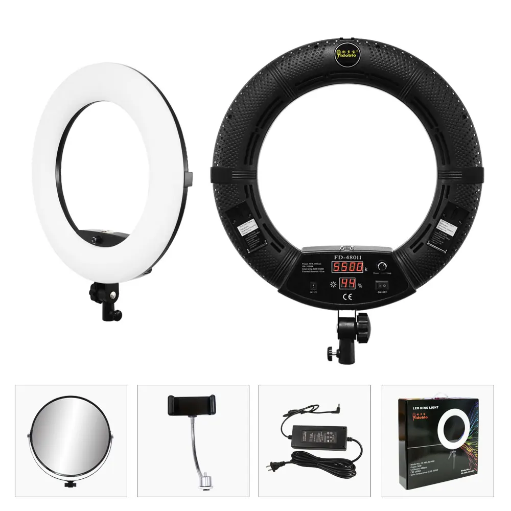 Yidoblo FD 480II black Bi color Photo Studio Ring светильник LED Video Lamp Day ing 96W 5500K 480LED цифровые лампы s|ring