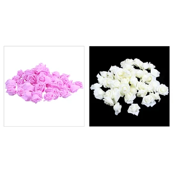 

100 Pcs Foam Roses Artificial Flower Wedding Bride Bouquet Party Decor DIY, 50 Pcs Rose Red & 50 Pcs Milk White