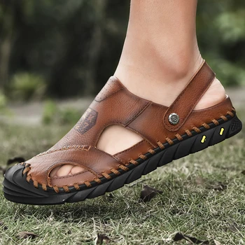 

Casual Shoes Men genuine Leather Sandals Summer Classic Shoes handmade Slippers Soft Sandals buty meskie Comfortable Footwear