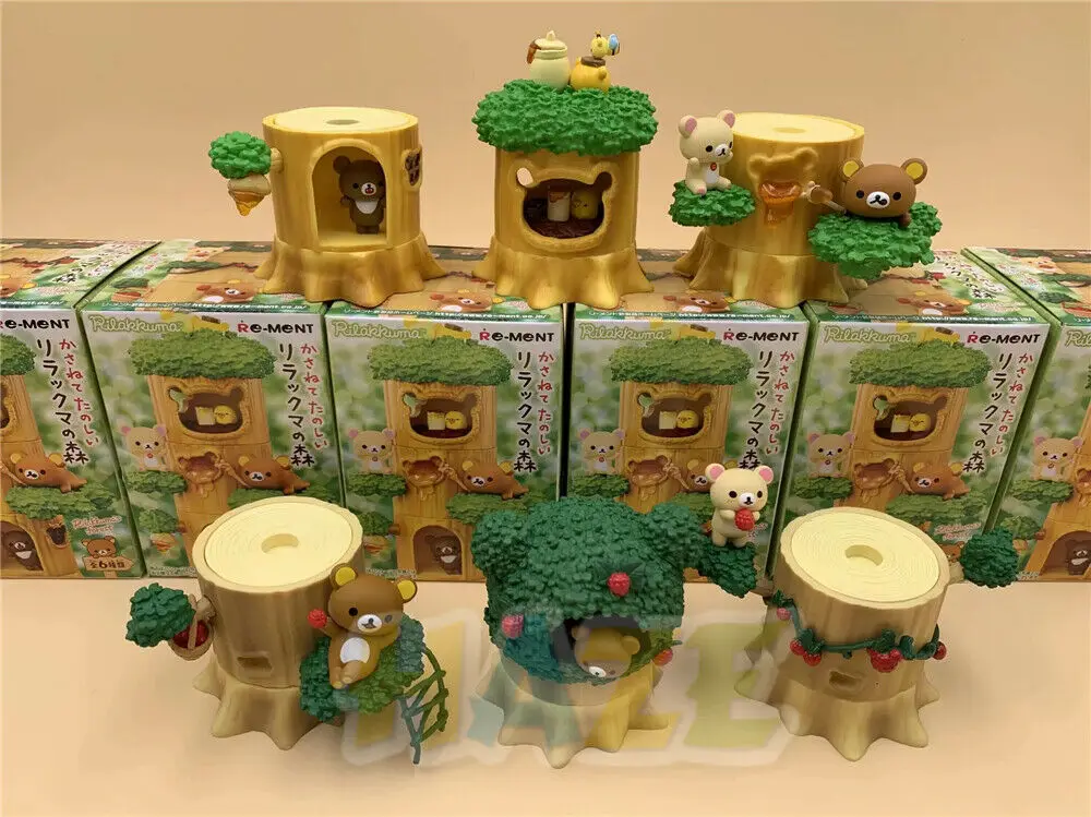 

6pcs/set Rilakkuma's Forest House Figure Statue Model Toy Anime Rilakkuma Touch! Figure Toys Kids gifts 12cm