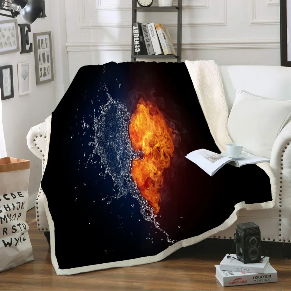 

Super Soft Sherpa Fleece Blanket Heart on Fire and Water Throw Blanket for Teens Adult Sofa Bed Cover Outside Nap Blanket Black