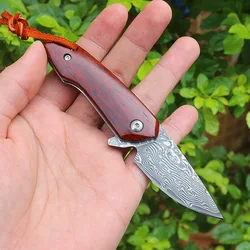 52g vg10 damasco faca dobrável ao ar livre portátil pequena faca de sobrevivência alta dureza rolamento esferas tático bolso facas edc ferramenta
