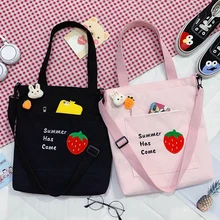 

Bag Bag Woman Handbag Casual Shoppers Fashion Female Cute Cartoon Embroidered Canvas Schoolbags Strawberry Totes Crossbody Bags