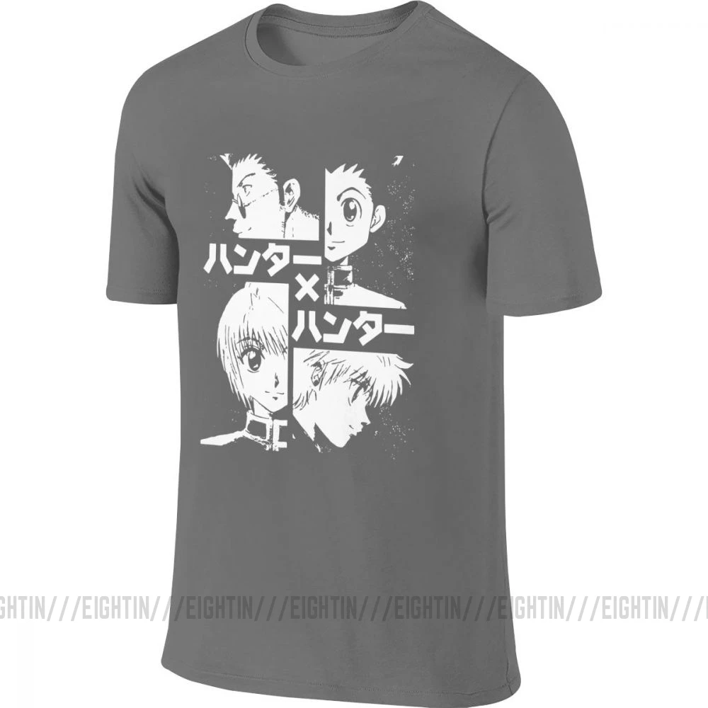 Hisoka Hunter X Hunter, Мужская футболка, хлопок, круглый вырез, Killua Hxh, аниме, спереди, сзади, две стороны, футболка, короткий рукав - Цвет: Темно-серый