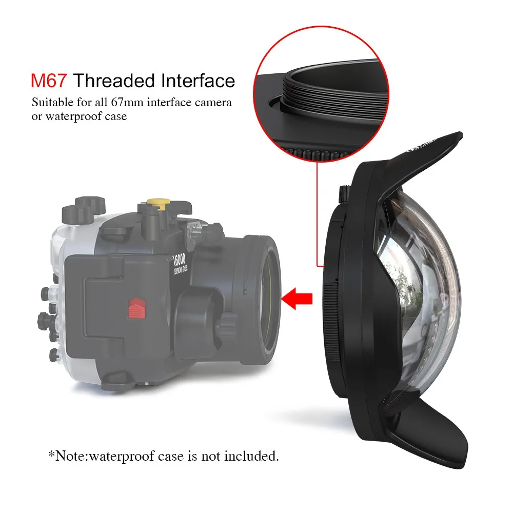 67mm Waterproof Wide Angle Dome Port Fisheye Lens