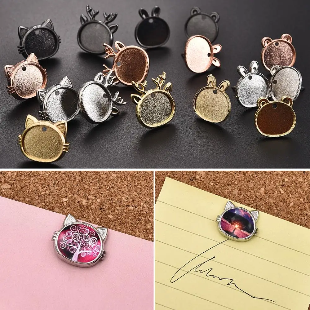 DIY Jewelry Making 10PCS Cat Ears Shape Setting Charms Cabochon Cameo Base  Tray Bezel Blank 25mm Round Glass Pendant Necklace