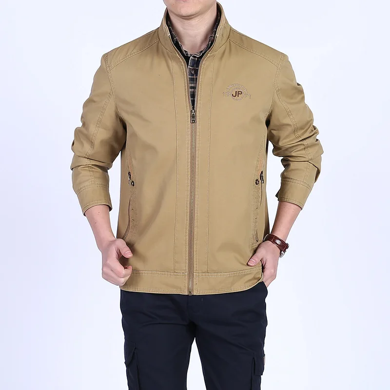 

8562-MEN'S Casual Jacket Spring And Autumn Plus-sized Daddy Clothes Middle-aged Stand Collar Pure Cotton Office Version Coat