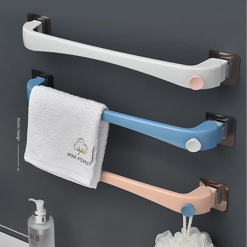 

Zollor Wall Mounted Self-Adhesive Hanging Shelf Plastic Towel Rail Rack Punch-Free Towel Holder Bathroom Storage Supplies
