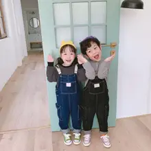 Новые джинсовые комбинезоны для мальчиков и девочек весенние модные длинные штаны для детей От 1 до 6 лет, PP779