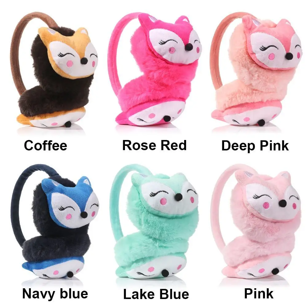 1PC Cute Winter Warm Earmuff Cartoon Fox Plush Thicken Soft Adjustable Ear Cover for Aldult Kids Kawaii Outdoor Headband Earflap warm earmuffs fur earmuffs