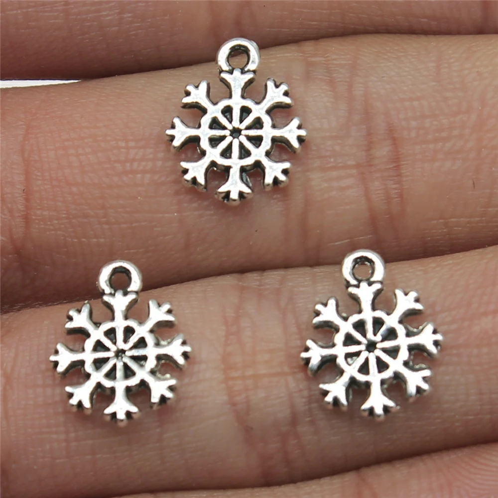 WYSIWYG 20pcs 11x13mm Christmas Snowflake Pendant Jewelry Making DIY Handmade Craft Charms 2 Colors