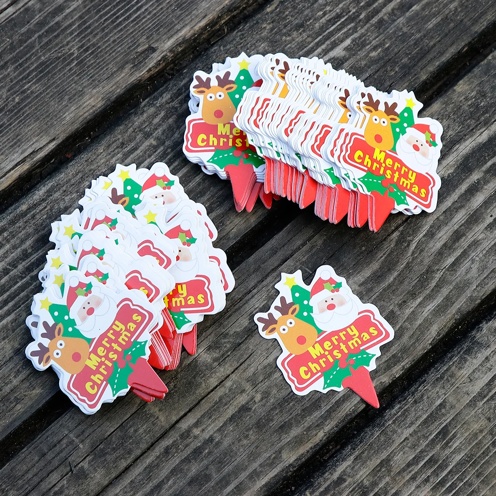 100 Pieces Santa Snowman Elk Cupcake Toppers Kids Birthday Cake Decor Xmas Accessories