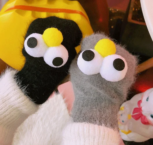 Winter plush warm and cold cute big eyes gloves J03