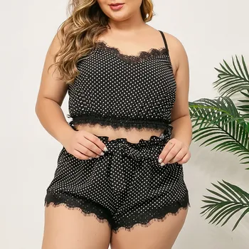

Summer nightgown pyjamas Women Silk Satin Sleepwear Sexy Dot Lace Lingerie Set Lace Temptation Underwear Pajamas Plus Size