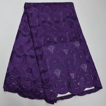 

Purple African 100% Cotton Lace Fabric 2020 Latest Swiss Voile Lace In Switzerland With Stones For Men and Women clothes V8-8V
