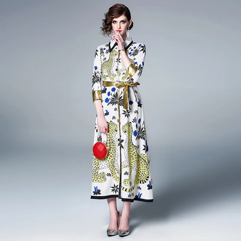 

Photo Shoot 2019 Spring And Summer New Style WOMEN'S Dress Europe And America Elegant Printed Single Breasted Waist Hugging West