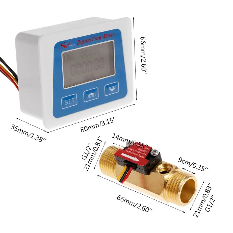 Digital LCD display Water flow sensor meter Temperature time record G1/2" with backlight