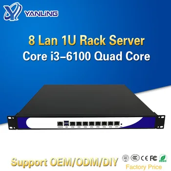 Billige Yanling Neue 1U Rack Server 8 Intel I211-AT Lan Netzwerk Sicherheit Computer VPN Router Mit Core I3 6100 CPU Für ROS Pfsense