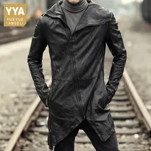 Английский стиль, мужская длинная куртка из натуральной кожи, уличная байкерская куртка из овчины на молнии, брендовая дизайнерская черная верхняя одежда XS-3XL