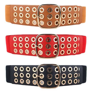 

Ladies Elastic Stretch Waistband Hollow Dress Décor Women Pin Buckle Wide Belts LLBLT0317