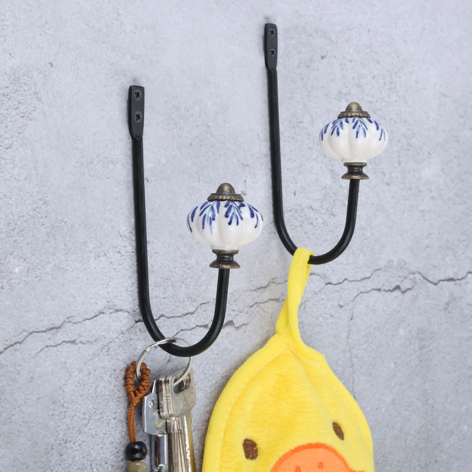 1set Porcelain Hook Wall/Door Mounted Hanger w/screw White&Blue Ceramics Decor Coat/Key/Bag/Towel Holder Bathroom Kitchen 122mm 3
