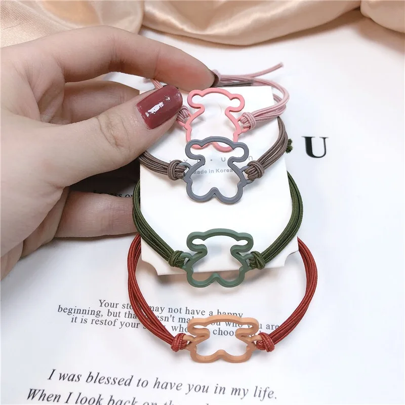Bangles Pendant-Bracelet Hair-Rope Stainless-Steel Bear Fashion Colorful Animal Headdress