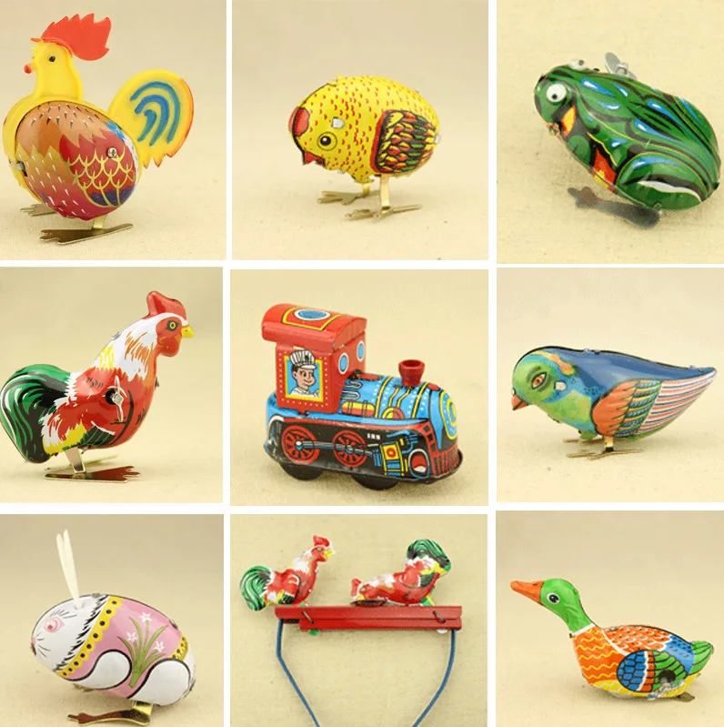Kids Classic Toy Tin Wind Up Clockwork Toys Jumping Iron Frog Rabbit Cock Toy Nostalgic Tin Classic Children's Toy