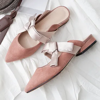 

Women slippers Pointed toe Slippers Women Mules Shoes Woman Low Square heel Summer Slides Outside Slippers